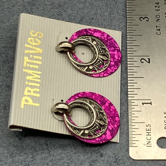 Primitives Vintage Pierced Earrings Knocker Silver Ring Purple Splatter Hoop - Picture 7 of 7